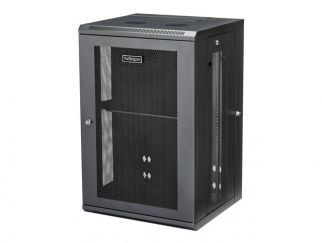 StarTech.com 18U 19" Wall Mount Network Cabinet, 16" Deep Hinged Locking IT Network Switch Depth Enclosure, Assembled Vented Computer Equipment Data Rack with Shelf & Flexible Side Panels - 18U Vented Cabinet (RK1820WALHM) - rack enclosure cabinet - 18U