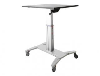 SIT STAND MOBILE WORKSTATION - ROLLING DESK - ONE-TOUCH HEIGHT