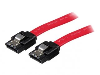 StarTech.com 18in Latching SATA Cable - SATA cable - Serial ATA 150/300/600 - SATA (R) to SATA (R) - 1.5 ft - latched - red - LSATA18 - SATA cable - Serial ATA 150/300/600 - SATA (R) to SATA (R) - 46 cm - latched - red - for P/N: 10P6G-PCIE-SATA-CARD, 2P6