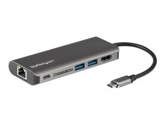 StarTech.com USB C Multiport Adapter - Portable USB-C Dock to 4K HDMI, 2-pt USB 3.0 Hub, SD/SDHC, GbE, 60W PD Pass-Through - USB Type-C/Thunderbolt 3 - NEW VERSION AVAILABLE DKT30CSDHPD3 (DKT30CSDHPD) - Docking station - USB-C / Thunderbolt 3 - 1GbE - for