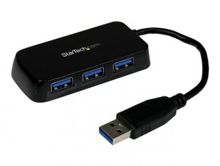 StarTech.com 4-Port USB 3.0 SuperSpeed Hub - Portable Mini Multiport USB Travel Dock - USB Extender Black for Business PC/Mac, laptops (ST4300MINU3B) - Hub - 4 x SuperSpeed USB 3.0 - desktop - for P/N: FCREADMICRO3, MSDREADU3CA, USB3S2ESATA3