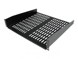 StarTech.com 1U Server Rack Shelf, 2U 16in Universal Fixed Vented Network Rack Shelf/Cantilever Tray for 19" AV/Data/Network Equipment Enclosure w/Cage Nuts & Screws, 50lbs Weight Cap. - 2U Network Rack Shelf (CABSHELFV) - Rack shelf - black - 2U - 19" - 