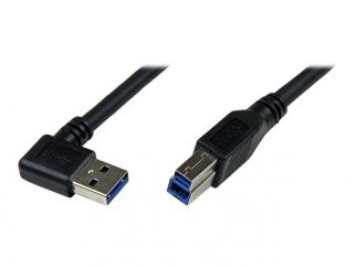 StarTech.com 1m Black SuperSpeed USB 3.0 Cable - Right Angle A to B - 3 ft USB 3 Cable - Right Angle USB 3.0 A (M) to USB 3.0 B (M) (USB3SAB1MRA) - USB cable - USB Type B (M) to USB Type A (M) - USB 3.0 - 1 m - molded, right-angled connector - black - for