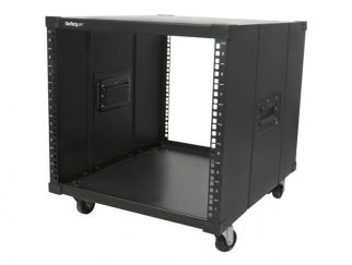 StarTech.com 9U Open Frame Rack with Wheels - 4 Post 23" Deep Portable Open Frame Cabinet for 19" Network, Data & Server Equipment - 220 lbs capacity (RK960CP) - Rack - black - 9U - 23"