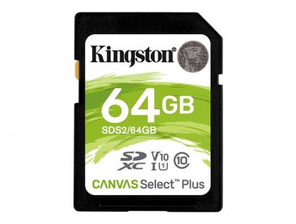 Kingston Canvas Select Plus - Flash memory card - 64 GB - Video Class V10 / UHS-I U1 / Class10 - SDXC UHS-I