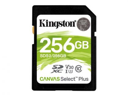 Kingston Canvas Select Plus - Flash memory card - 256 GB - Video Class V30 / UHS-I U3 / Class10 - SDXC UHS-I