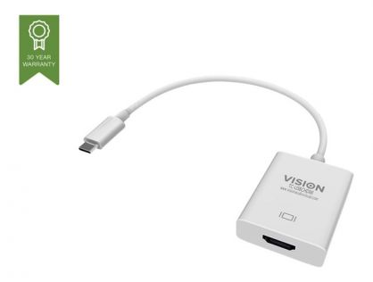 VISION Professional installation-grade USB-C to HDMI adapter - LIFETIME WARRANTY - plugs into USB-C and has full-sized HDMI socket - maximum resolution 4K 30 Hz - USB-C 3.1 (M) to HDMI (F) - driver built into adaptor - white