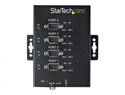 StarTech.com 4 Port Serial Hub USB to RS232/RS485/RS422 Adapter, Industrial USB 2.0 to DB9 Serial Converter Hub, IP30 Rated, Din Rail Mountable Metal Serial Hub, 15kV ESD Protection - 6ft Locking Cable Incl - serial adapter - USB 2.0 - RS-232/422/485 x 4 