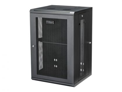 StarTech.com 18U 19" Wall Mount Network Cabinet, 16" Deep Hinged Locking IT Network Switch Depth Enclosure, Assembled Vented Computer Equipment Data Rack with Shelf & Flexible Side Panels - 18U Vented Cabinet (RK1820WALHM) - Rack enclosure cabinet - wall 