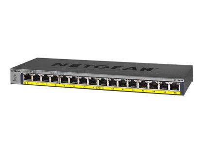 NETGEAR GS116LP - Switch - 16 x 10/100/1000 (PoE+) - desktop, rack-mountable, wall-mountable - PoE+ (76 W) - DC power