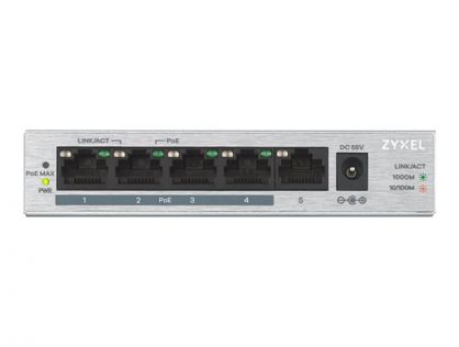 Zyxel GS1005HP - Switch - unmanaged - 4 x 10/100/1000 (PoE+) + 1 x 10/100/1000 - desktop, wall-mountable - PoE (60 W)