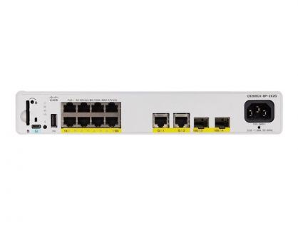 Cisco Catalyst 9200CX - Network Essentials - switch - compact - L3 - Managed - 8 x 10/100/1000 (PoE+) + 2 x 1000Base-T + 2 x 10 Gigabit SFP+ (uplink) - rack-mountable - PoE+ (240 W)