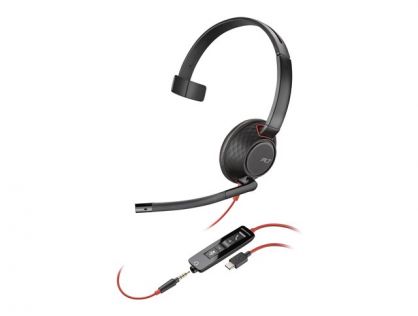 Poly Blackwire 5210 - Blackwire 5200 series - headset - on-ear - wired - 3.5 mm jack, USB-C - black - Certified for Microsoft Teams, Certified for Skype for Business, Cisco Jabber Certified, Avaya Certified, Works With Chromebook Certified, Zoom Certified