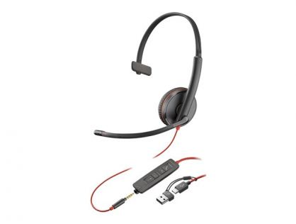 Poly Blackwire 3215 - Blackwire 3200 Series - headset - on-ear - wired - 3.5 mm jack, USB-C - black - Certified for Skype for Business, Avaya Certified, Cisco Jabber Certified, UC certified