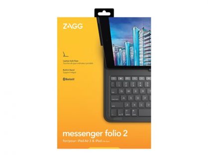 ZAGG Messenger Folio 2 - Keyboard and folio case - Bluetooth - QWERTY - UK - charcoal keyboard, charcoal case - for Apple 10.2-inch iPad (7th generation, 8th generation), 10.5-inch iPad Air (3rd generation)