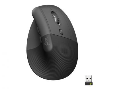 Logitech Lift for Business - Vertical mouse - ergonomic - 6 buttons - wireless - Bluetooth, 2.4 GHz - Logitech Logi Bolt USB receiver - graphite