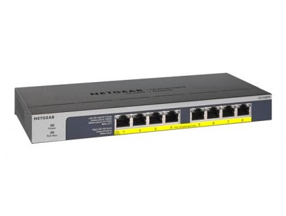 NETGEAR GS108LP - Switch - 8 x 10/100/1000 (PoE+) - desktop, rack-mountable, wall-mountable - PoE+ (60 W) - DC power