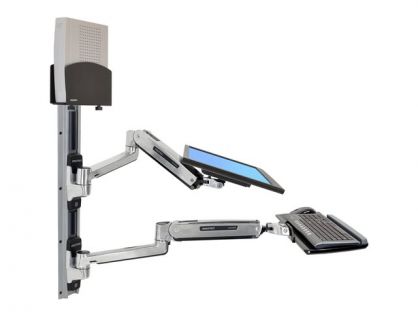 Ergotron LX Sit-Stand Wall Mount System - Mounting kit (wall arm, CPU holder, mouse holder, 2 track covers, keyboard arm, 2 cable channels, wrist rest) for LCD display / keyboard / mouse / CPU - polished aluminium - screen size: 42" - wall-mountable