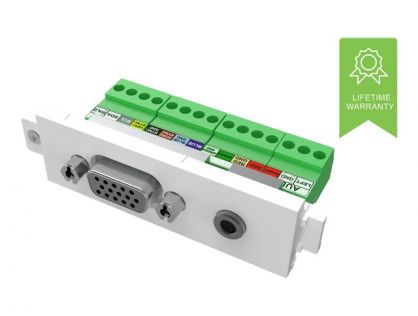 VISION Techconnect Modular AV Faceplate - LIFETIME WARRANTY - VGA and Minijack module - female 15-pin VGA and minijack socket for audio on front - bare-wire phoenix connectors on rear - suits pre-terminated Vision cables - fixes into Techconnect surrounds