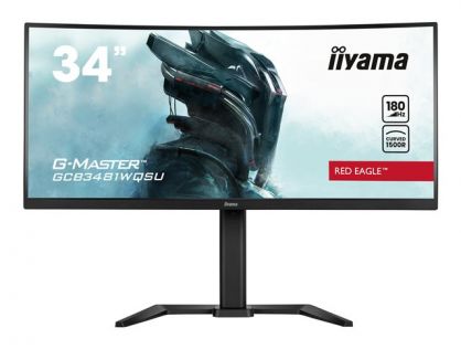 iiyama G-MASTER Red Eagle GCB3481WQSU-B1 - LED monitor - gaming - curved - 34" - 3440 x 1440 UWQHD @ 180 Hz - VA - 500 cd/m² - 4000:1 - HDR400 - 0.3 ms - 2xHDMI, 2xDisplayPort - speakers - matte black