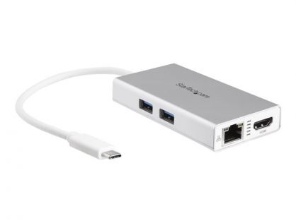 StarTech.com USB-C Multiport Adapter, USB-C Travel Docking Station with 4K HDMI, 60W Power Delivery Pass-Through, GbE, 2pt USB-A 3.0 Hub, Portable Mini USB Type-C Dock for Laptop, White - Portable USB-C Dock (DKT30CHPDW) - Docking station - USB-C / Thunde