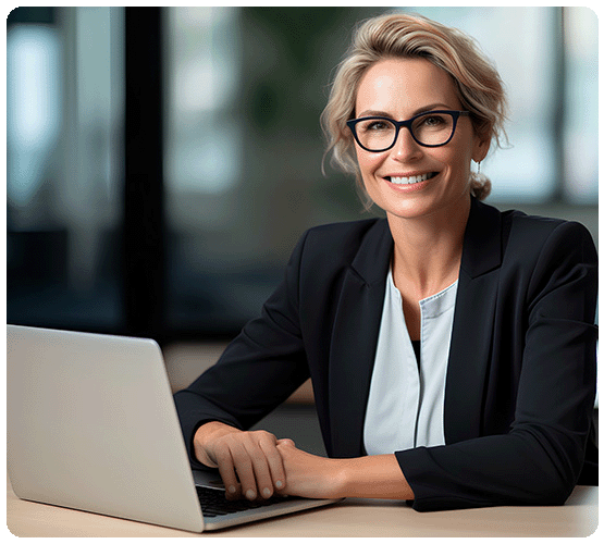 A professional woman working with a recycled laptop