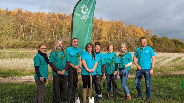 Stone team planting tress with The National Forest