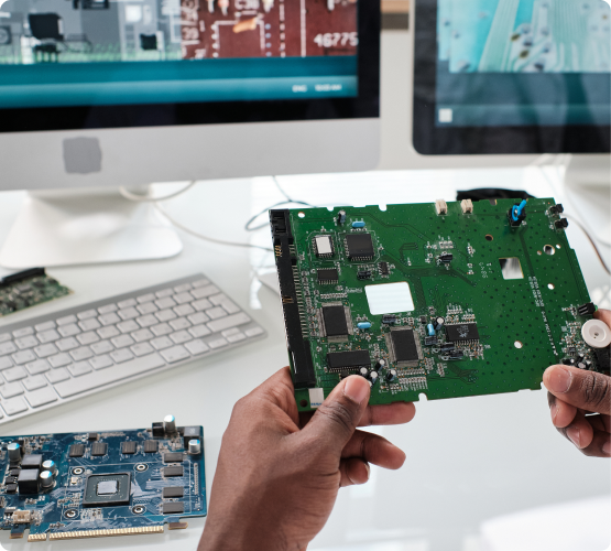 A circuit board being prepared for recycling