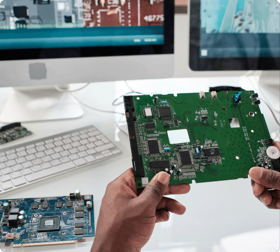 A circuit board being prepared for recycling